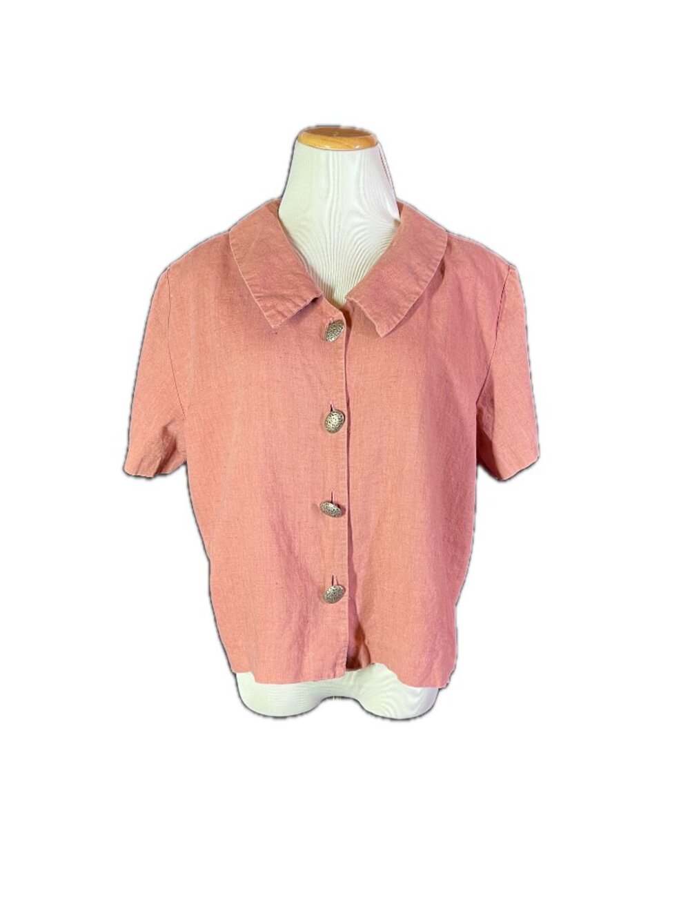 Vintage Orvis XL? Dusty Pink Cropped Linen Top Shoulder Pads Big Buttons